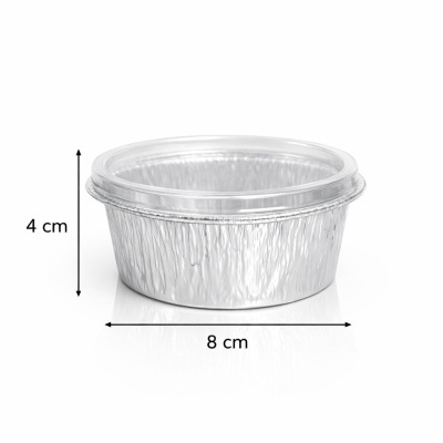 Recipiente redondo de alumínio com tampa plástica transparente