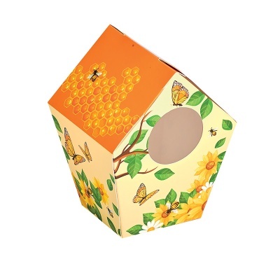 Caixa decorativa de cartão com flores, borboletas e favo de mel.