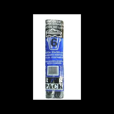 Rolo de sacos para lixo gigantes em embalagem azul e preta.