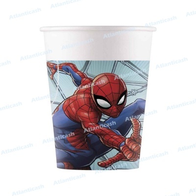 Copo plástico branco com ilustração do Homem-Aranha em pose dinâmica