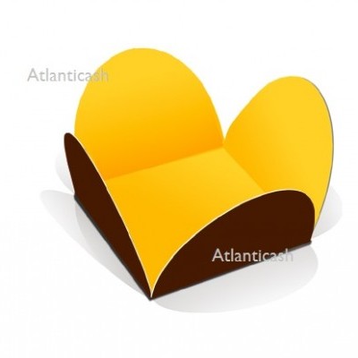 Suporte decorativo amarelo com laterais castanhas e cantos arredondados