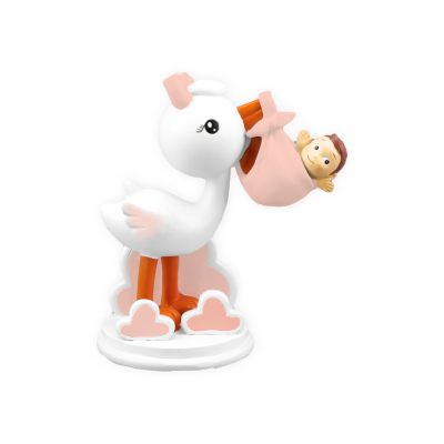 Figura decorativa de cegonha com bebé embalada