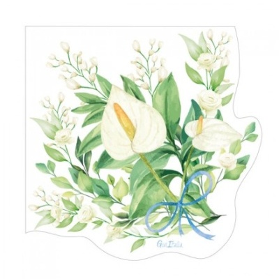 Ilustração de flores brancas com folhas verdes e laço azul