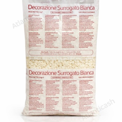 Pacote de granulados brancos para decoração de chocolate com texto em várias línguas