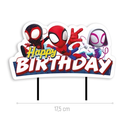 Topo de bolo Homem-Aranha com texto Happy Birthday
