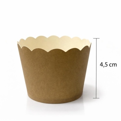 Cápsula para cupcake em papel castanho com borda ondulada, altura 4,5 cm