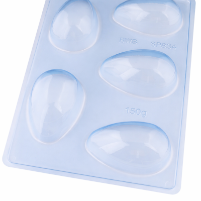 Forma plástica transparente com cinco cavidades em forma de gota e texto BWB SP834 150g