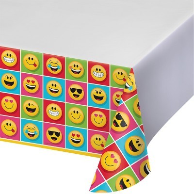 Toalha de mesa com padrão de emojis coloridos em fundo quadrado