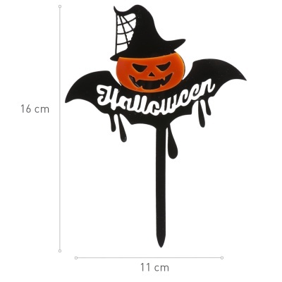 Decoração de Halloween morcego preto com abóbora e texto Halloween