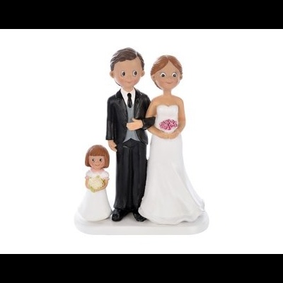 Figuras decorativas de noivos e criança em porcelana