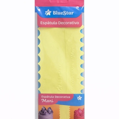 Espátula decorativa amarela BlueStar em embalagem de plástico com rótulo colorido