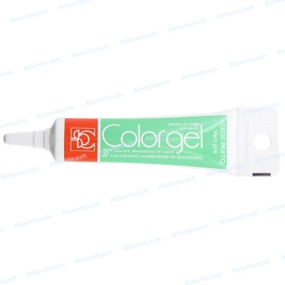 Tubo de gel colorante alimentar verde com tampa branca