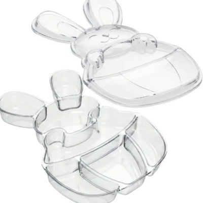 Caixas transparentes em forma de coelho com divisórias