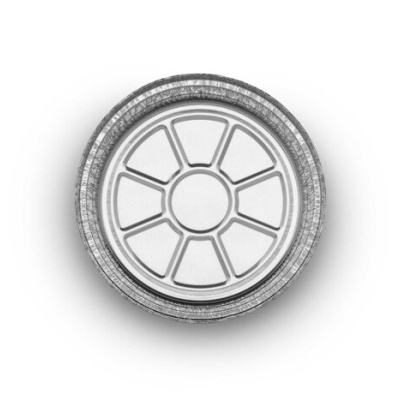 Roda com pneu preto e jante branca vista de frente