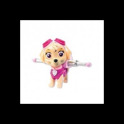 Boneco de personagem infantil em roupa rosa e branca com braços metálicos