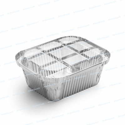 Embalagem descartável em alumínio com tampa transparente e divisórias