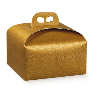 Caixa dourada de papelão com pega dupla
