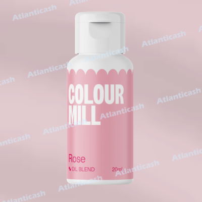 Frasco pequeno rosa com tampa branca e texto COLOUR MILL