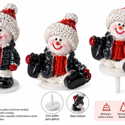 Figuras de boneco de neve para decoração de bolos com chapéu e roupas coloridas