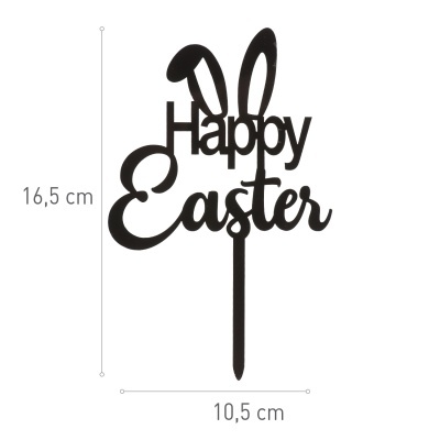 Topo de bolo preto 'Happy Easter' com orelhas de coelho