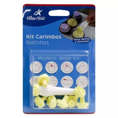 Kit Carimbos Ratihos BlueStar para doces e massas com carimbos amarelos e desenhos de ratinhos