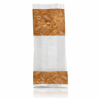 Saco plástico com desenho de Páscoa castanho e branco