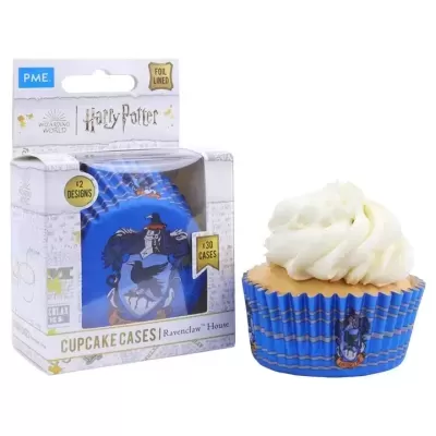 Forminhas para cupcakes azul Ravenclaw Harry Potter com cupcake branco