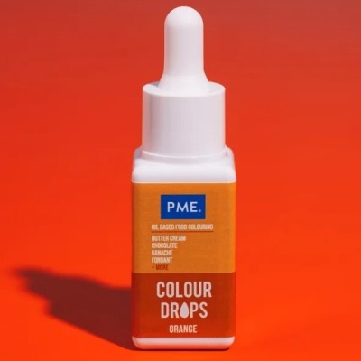 Frasco de corante alimentar laranja da marca PME com conta-gotas