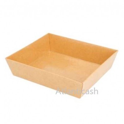 Caixa retangular castanho claro de cartão com bordas inclinadas