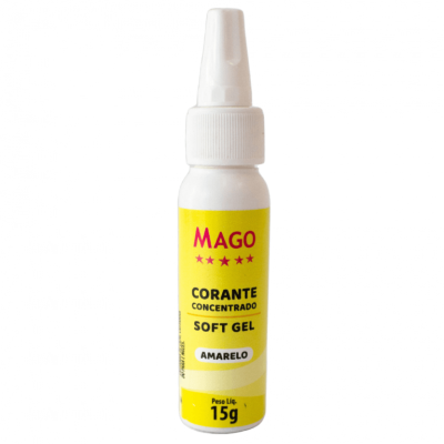 Frasco branco com corante amarelo em gel da marca MAGO