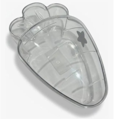 Frasco plástico transparente em forma de cenoura com estrela cinzenta