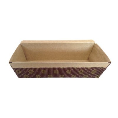 Caixa retangular de papelão castanho com padrão amarelo