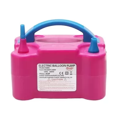 bomba elétrica para balões rosa e azul com etiqueta branca
