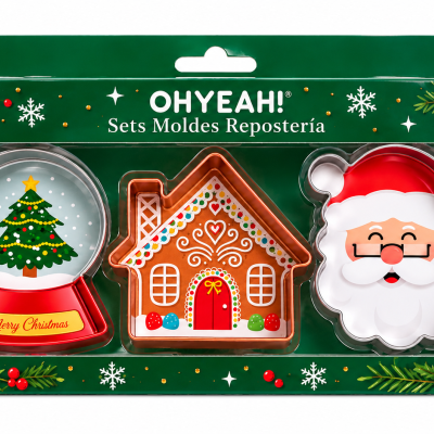 Conjunto de moldes para pastelaria com formas de Natal em embalagem verde decorada