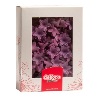 Caixa de flores decorativas roxas para bolos com marca deKora