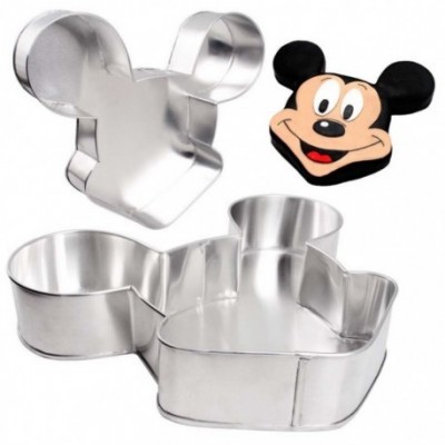 Dois cortadores de bolachas metálicos em forma da cabeça do Mickey Mouse