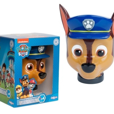 Cofre de cabeça de brinquedo Chase da Patrulha Pata com embalagem azul