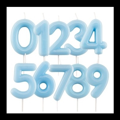 Velas azuis em forma de números de 0 a 9