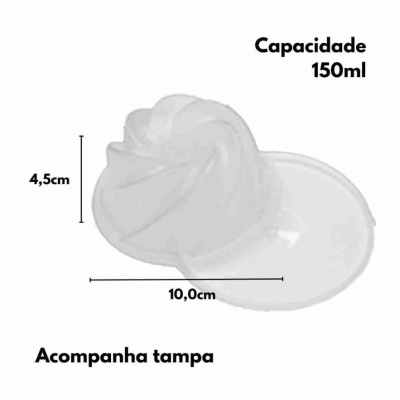 Recipiente plástico branco com tampa transparente e design ondulado