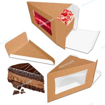 Caixas de cartão castanho para fatias de bolo com janela transparente