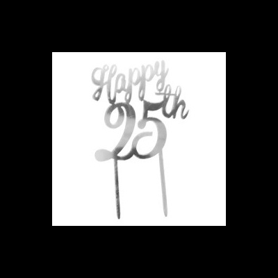Decoração prateada acrílica para bolo 'Happy 25th'