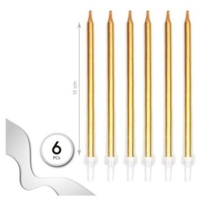 Seis velas douradas com base branca