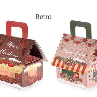 Caixas de presente em forma de casinha com decoração natalícia