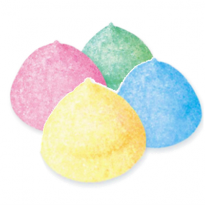 Doces coloridos com textura granulada em quatro cores diferentes