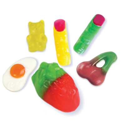 Doces de gelatina em várias formas e cores