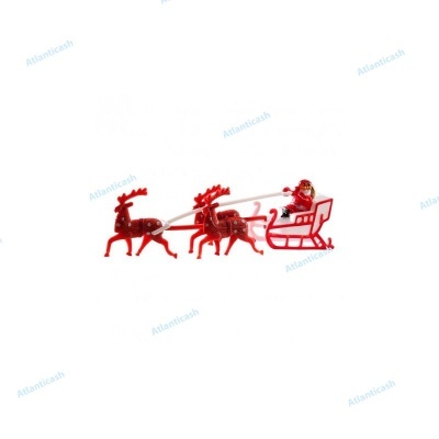 Conjunto decorativo de Natal com renas e trenó vermelho com Pai Natal.