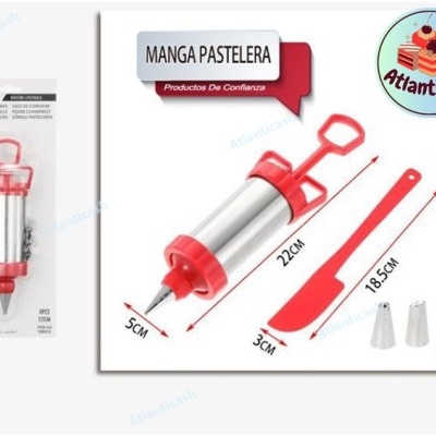 Conjunto de manga pastelera com acessórios em vermelho e metal