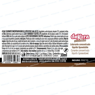 Embala líquida de colorante concentrado líquido liposoluble de 30 ml da marca deKora em fundo branco