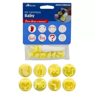 Kit carimbos baby amarelos para doces com embalagem azul