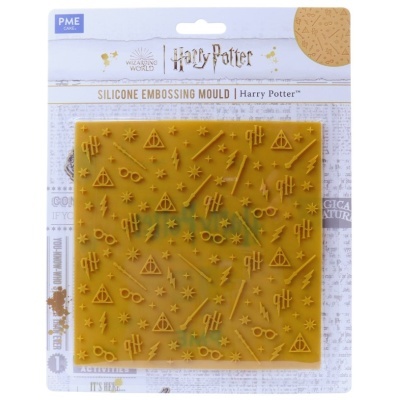 Molde silicone amarelo com símbolos Harry Potter em relevo